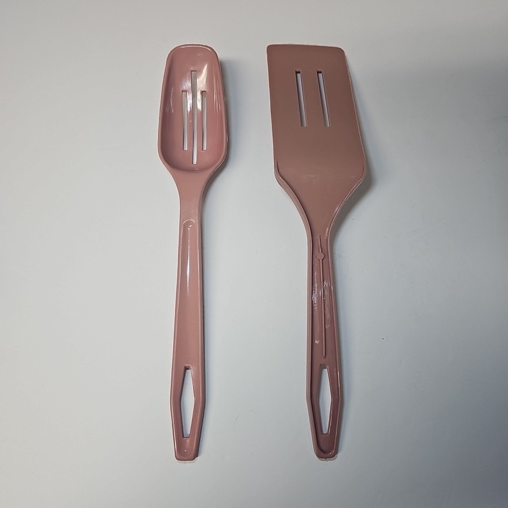 King Kraft Utensils Plastic Slotted Spatula Flipper Serving Spoon Pink Mauve Vtg